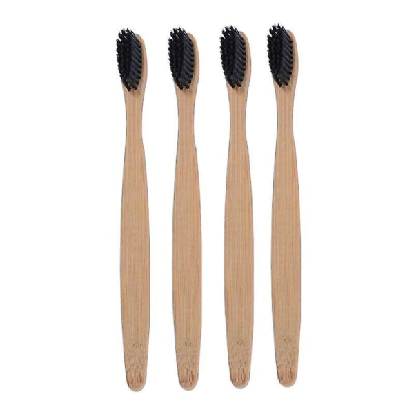 4 stk bambuskulltannbørste Miljøvennlig tannbørste med lavt karbon engangstannbørste (svart)