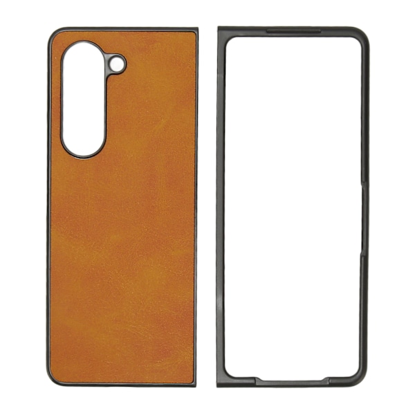 Vikbar Skärm Telefonskal Syntetiskt Läder Skyddande Vikbar Telefonskal för Samsung Galaxy Z Fold 5 Tvåfärgad Nötskinn Brun