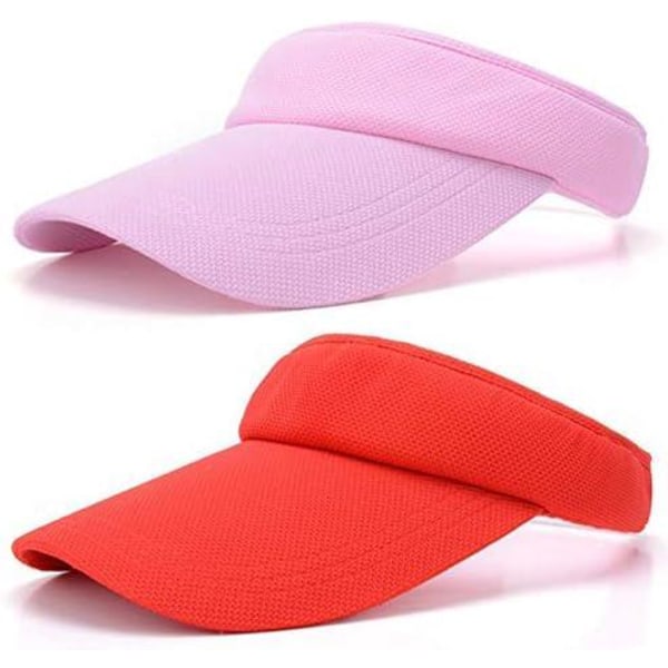 2 kpl häikäisysuoja naisille ja tytöille, urheilullinen cap naisten tyhjä hattu, säädettävä pitkälierinen hattu, vaaleanpunainen ja punainen