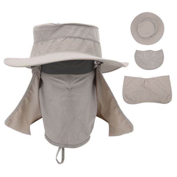 Fiskehat Nylon åndbar solhat med nakkeflap til mænd og kvinder lys grå