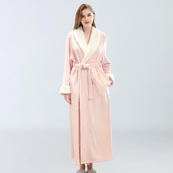 Damebadekåpe Høst og vinter Yupao brodert LOGO skjønnhetssalong SPA sweatshop pyjamas nattkjole, rosa, L