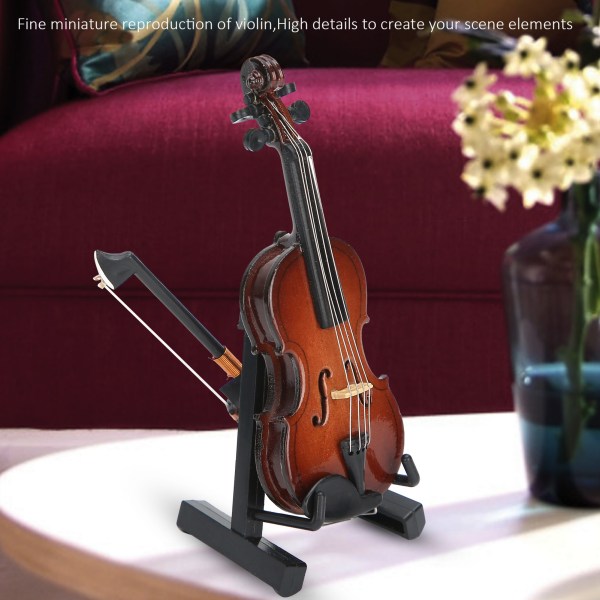 Minifiolinmodell - utsøkt dekorativt musikkinstrument med stativ og etui