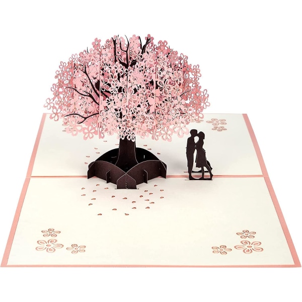 Romantisk par bryllupsdag 3D Pop Up-kort med Sakura Tree Shape