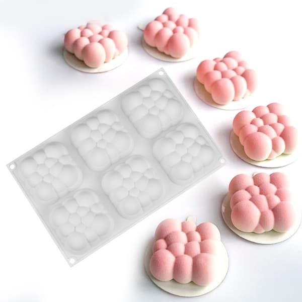 6 hulrom 3D sky kakeform silikon mousseformer bobleformer for baking
