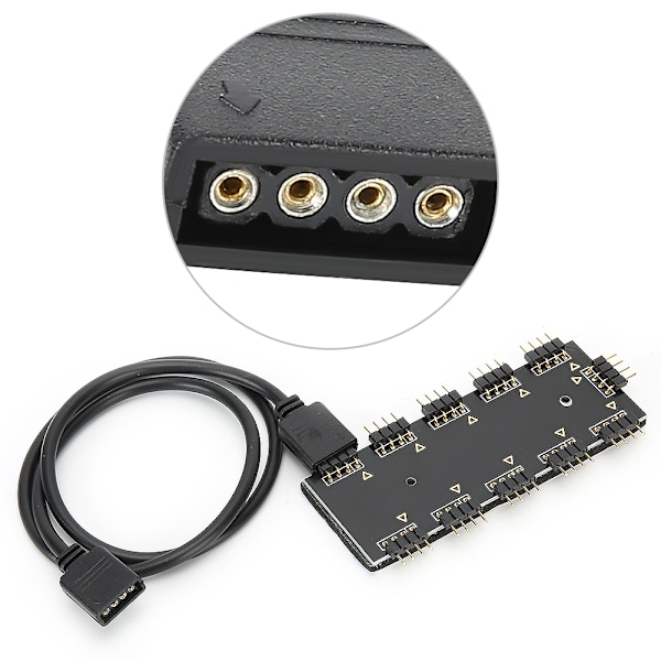 RGB Hub Kontroller 1‑10 RGB Hub Kontroller PC Kabinettvifte Hub CPU Kjøling HUB1‑10 12V ARUA Hub Kontroller