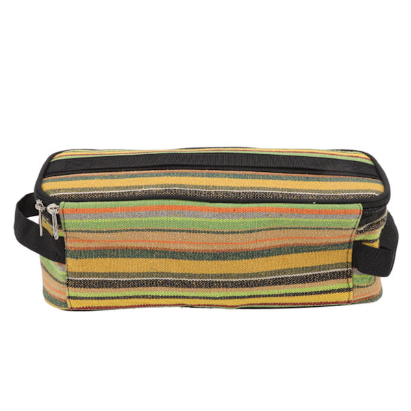 Camping Kokekar Holder Etnisk Stil Lerretet Multifunksjonell Grønn Stripe Designet Servise Oppbevaringspose for Utendørs Reise