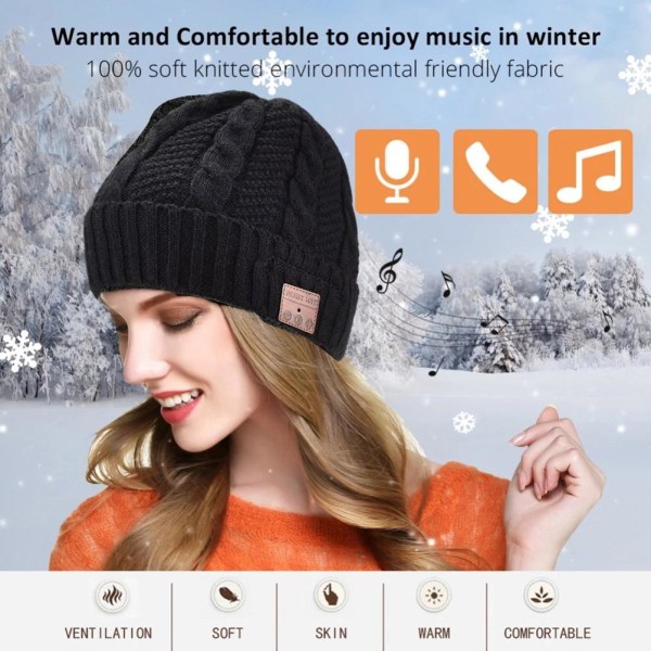 3 i 1 Bluetooth 5.0 Musik Beanie Sæt Vinterhue Øreklap Hals Gaiter Tørklæde Handsker Fødselsdagsgave til Mænd Kvinder
