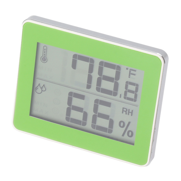 Temperatur- og fugtighedsmåler, ultratynd, batteridrevet, digitalt hygrometer med stativ til indendørs kælder, grøn