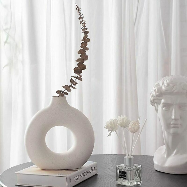 Minimalistisk keramisk blomsterpotte, hvit vegetarisk keramikkvase for hjemmedekorasjon, 13,5x3,5x14,5 cm