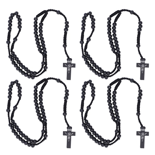 10 stk. Træ Rosenkrans Jesus Aftryk Katolsk Unisex Stil Naturlig Træperle Kors Rosenkrans Halskæde Smykker til Mænd Kvinder Sort