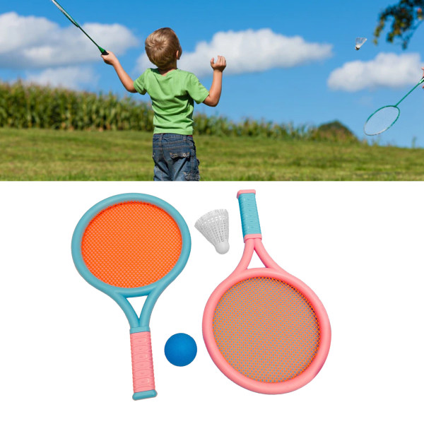Bærbart badmintonracketsett for barn - sklibestandig, slitesterk, elastisk - 2 racketer, 2 baller - blå rosa