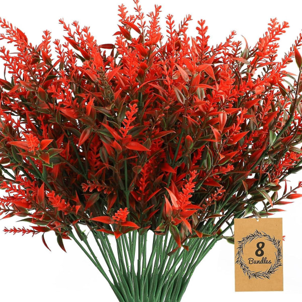 Høst kunstige blomster, 8 stk oransje rød og lavendel, UV-bestandige falske planter for innendørs utendørs dekorasjon