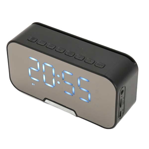 Bluetooth-högtalare med digital väckarklocka, temperaturvisning, röstmeddelande, FM-radio, spegelväckarklocka, svart