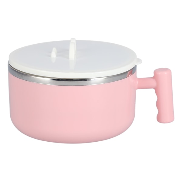 Rostfritt stål nudelsoppa skål matbehållare bärbar soppa mellanmål skål med lock (rosa bordsartiklar)
