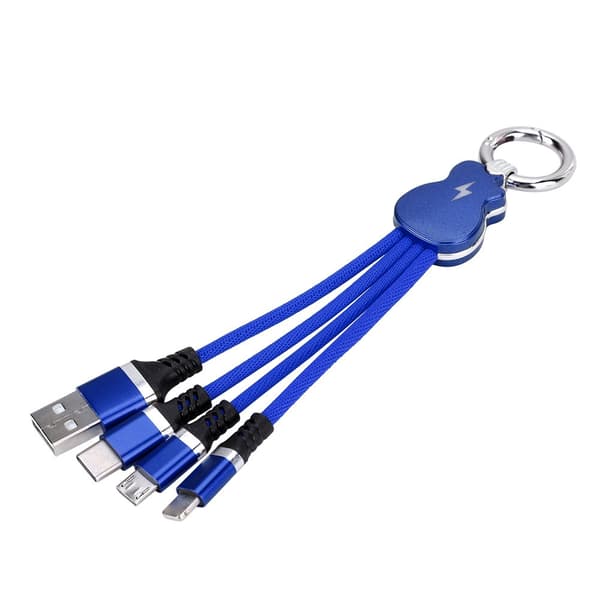 Universell 3-i-1 USB-lader datakabel ledningskontaktlinje for iPhone Android (blå)