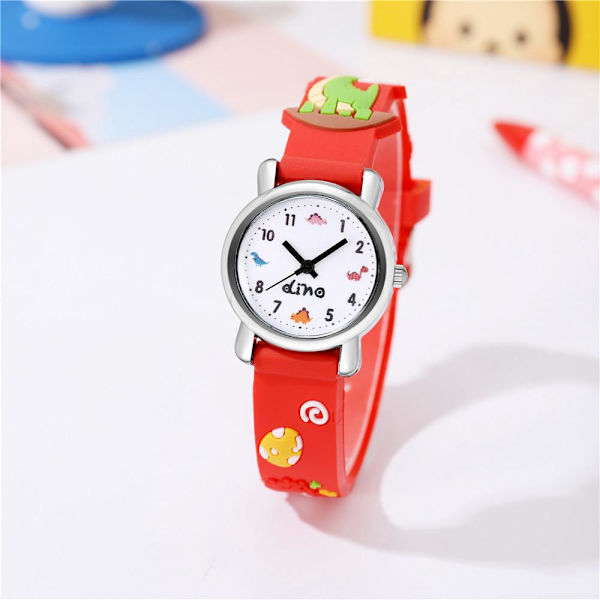 Watch(röd, dinosaurie), vattentät armbandsur för barn Quartz rörelse, 3D-tecknad design, Digital watch för 3 år till 13 år flicka pojke