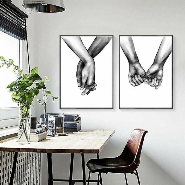 Sort og hvid hånd, der holder kærlighedscitat plakater - sæt med 3, lærreds vægkunst til soveværelse og stue dekoration, ingen ramme nødvendig