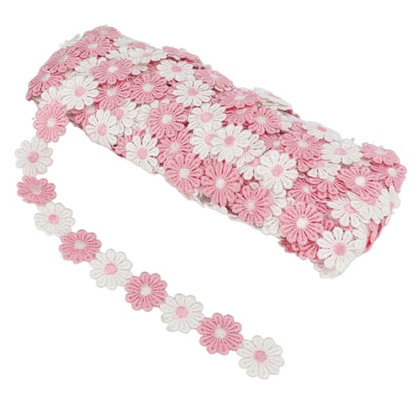 Daisy-lapper 15 Yards Polyester Søt Rosa Hvit Blomst Bred Anvendelse Blomsterlapper for Søm Broderi DIY