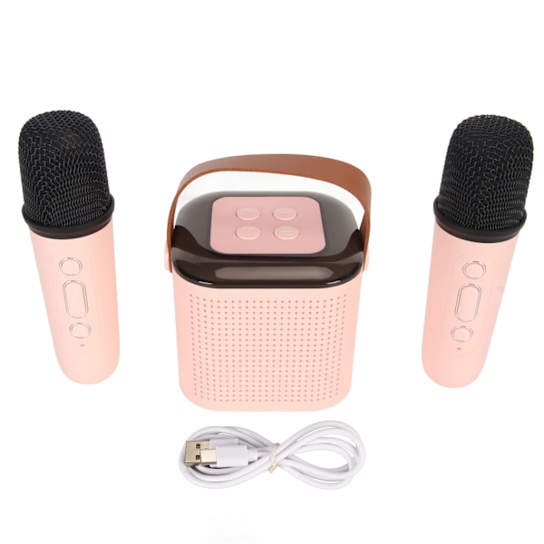Mini Karaoke Maskin Stereo Portabel RGB Ljus Bluetooth Högtalare med 2 Trådlösa Mikrofoner för Hemmabruk Rosa