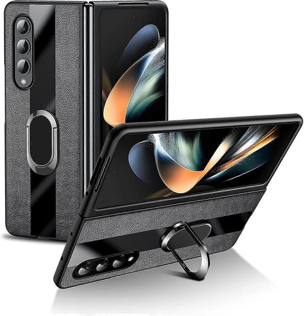 Case Compatible With Samsung Galaxy Z Fold 4, PU Leather Protective Case With Built-in Metal Stand