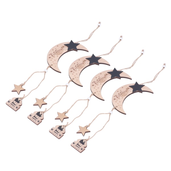 4st Eid Moon Ornament Trä Moon Star Hållbar Utsökt design Trä Moon Star hänge för hemmafestkontor