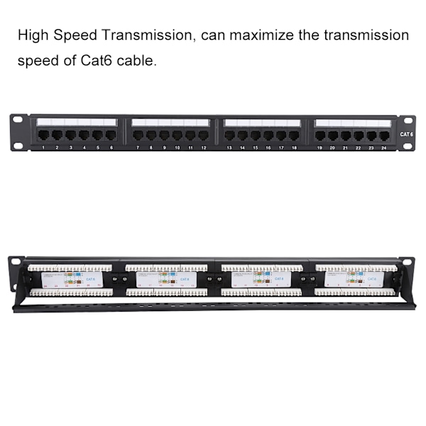 24 Portars Monterbar Data Patch Panel Höghastighets CAT6 CAT-6 Nätverkskabel Rack