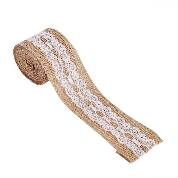 Natural Jute Burlap Ribbon With White Lace Rustic Style Wedding Party Craft Decoration #5