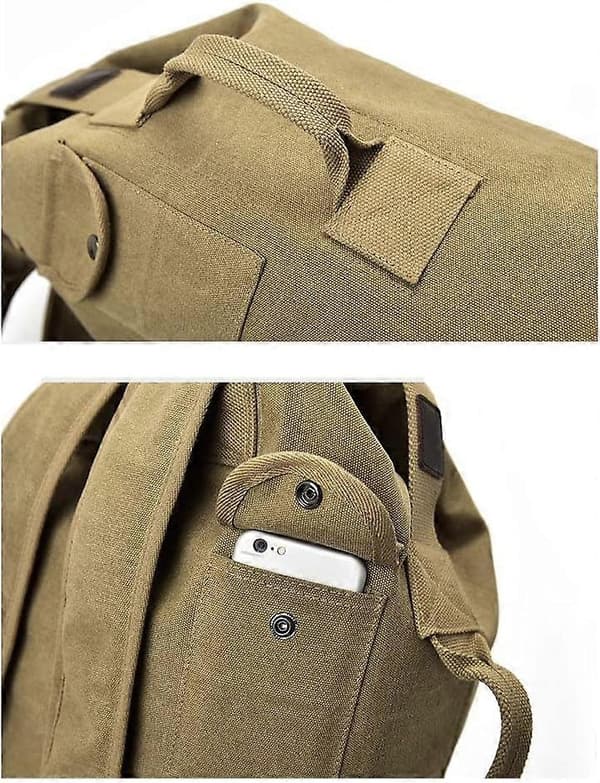 Large Capacity Travel Climbing Bag Tactical Military Duffle Bag Top-Loading Double Strap Canvas Backpack Khaki