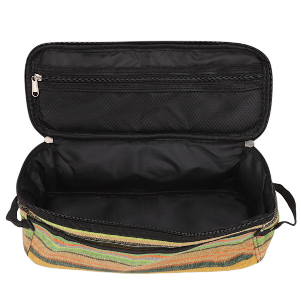 Camping Kokekar Holder Etnisk Stil Lerretet Multifunksjonell Grønn Stripe Designet Servise Oppbevaringspose for Utendørs Reise