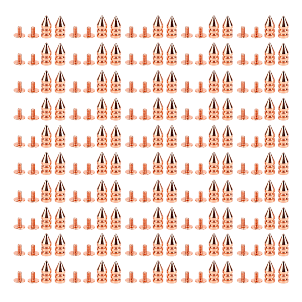 100 Set Spetsiga Konformade Nitar Hög Hårdhet Metallplätering Roséguld Skruv Nitar Spikar Kit för DIY Kläder Skor 7x15mm