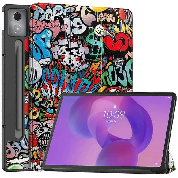 Etui til Lenovo Idea Tab Pro, mønstret tryk, læderstativ, tablet - Graffiti
