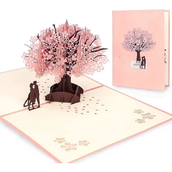 Romantisk par bryllupsdag 3D pop op-kort med Sakura-træform