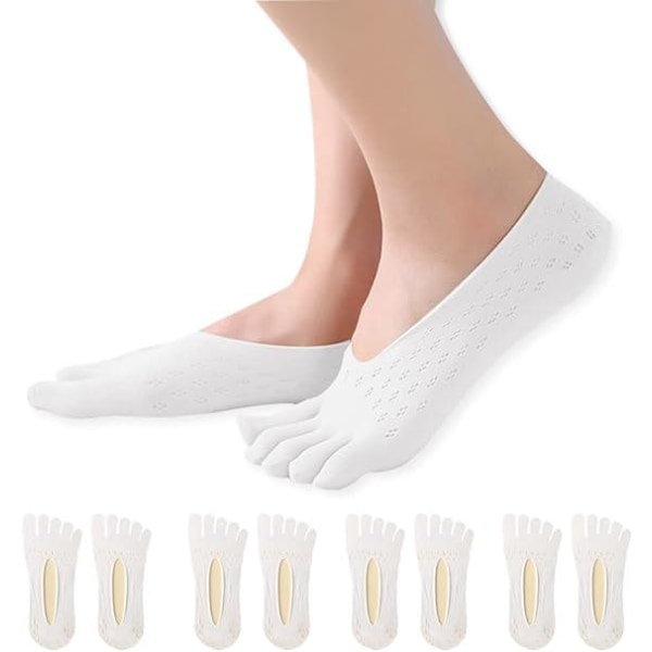 4 tåsokker (hvide), skridsikre ikke-eksponerede 5-finger sokker, lavtskårne forede sokker Usynlige splitsokker