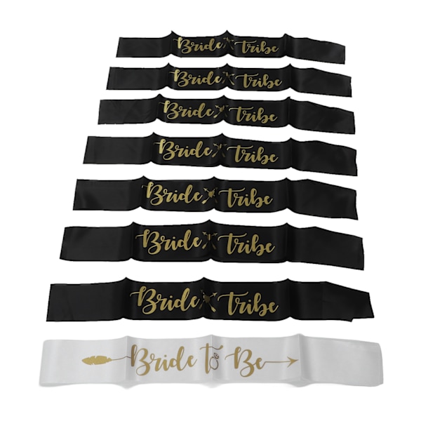 8 st Brud Brudtärna Skärp Guld Bokstäver Allergivänligt Material Bröllop Bride to Be Skärp Set för Bröllopsfester Svart Vit