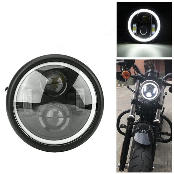 Round 6.5inch LED Motorcycle Headlight, 12V Motorcycle Headlight Lamp Bulb Spotlight for Sportster Cafe Racer Bobber