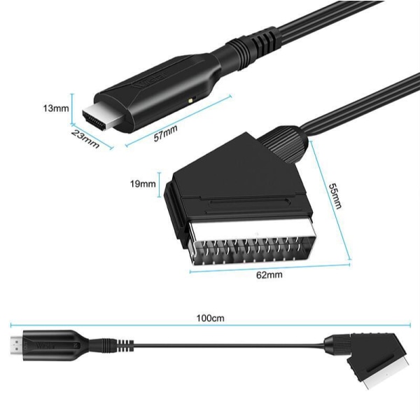 Scart til HDMI Konverter, Alt-i-én Scart til HDMI Adapter, 1080P HD Audio Video Konverter til HDTV STB VHS Xbox PS3 Sky DVD Blu-Ray