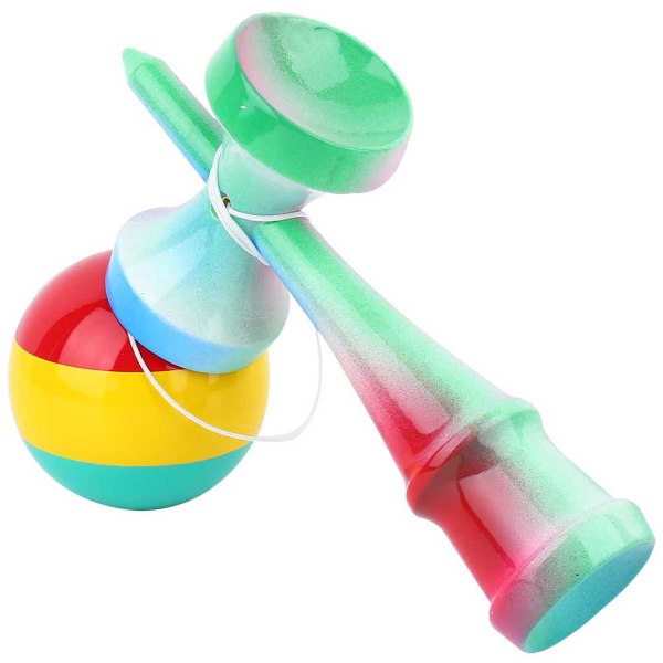 Tradisjonell japansk tre Kendama leketøy for barn - fargerik håndmalt ball, morsomt sportsspill