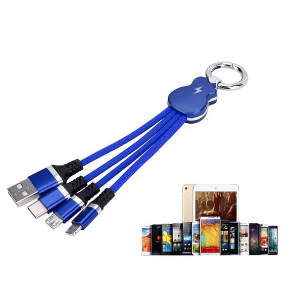 Universal 3 i 1 USB-laddare datakabel sladdkontaktlinje för iPhone Android (blå)