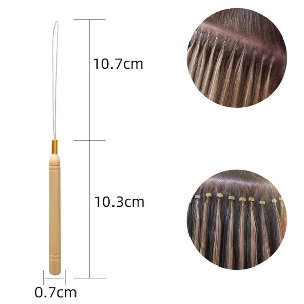 3 stycken hårförlängningsögla, nålkrokverktyg och pärlverktyg för hår- eller fjäderförlängning - trä och rostfritt stål