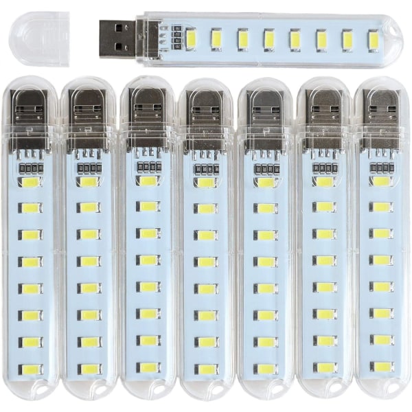 USB lampa, nattljusuttag, liten LED-ljusstav med 8 lamppärlor för power /bärbara power (8 i ett paket) (vit)
