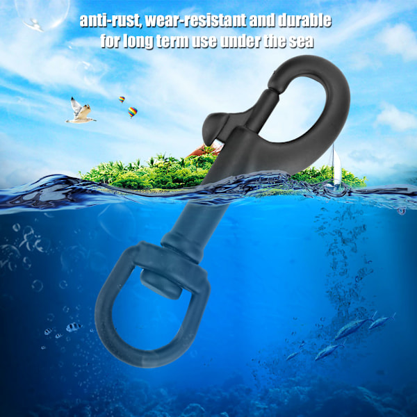 316 rustfrit stål enkelthoved krog Swivel Eye Snap Scuba Diving Accessory (75MM, sort)