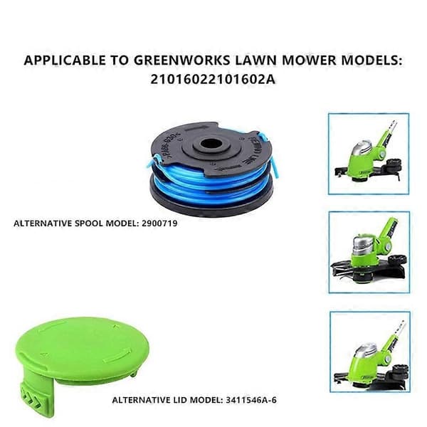 8 spoler + 2 spolehetter for Greenworks gressklipper reservedeler, 29082/29242