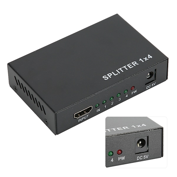 HDMI Splitter 1 Indgang 4 Udgang Switch 4 Port Hub Repeater Forstærker V1.4 3D 4K 1080p