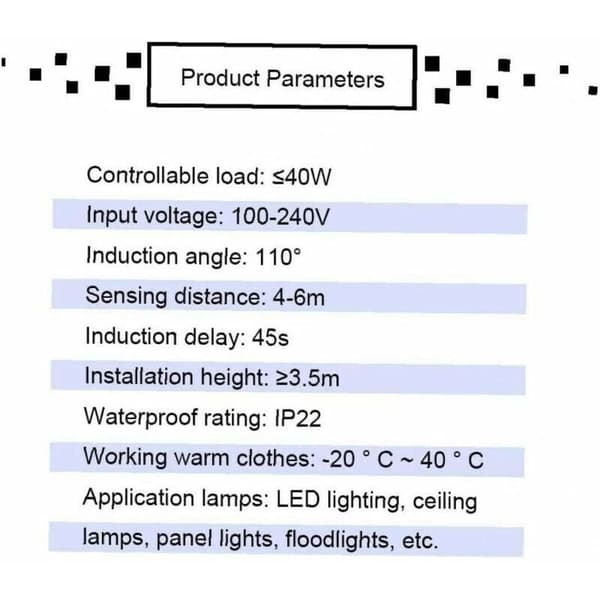 LED Downlight Pir100v-240v Infrarød Bevegelsessensor Lysbryter