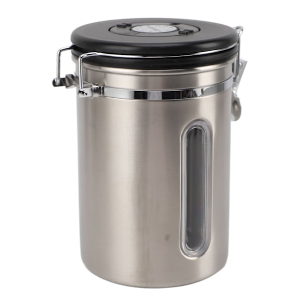 Kaffebeholder 1800ml 304 Rustfrit Stål Vindue Design En Vejs Udluftning med Ske Airtight Kaffebeholder til Kaffebønner Rustfrit Stål Farve