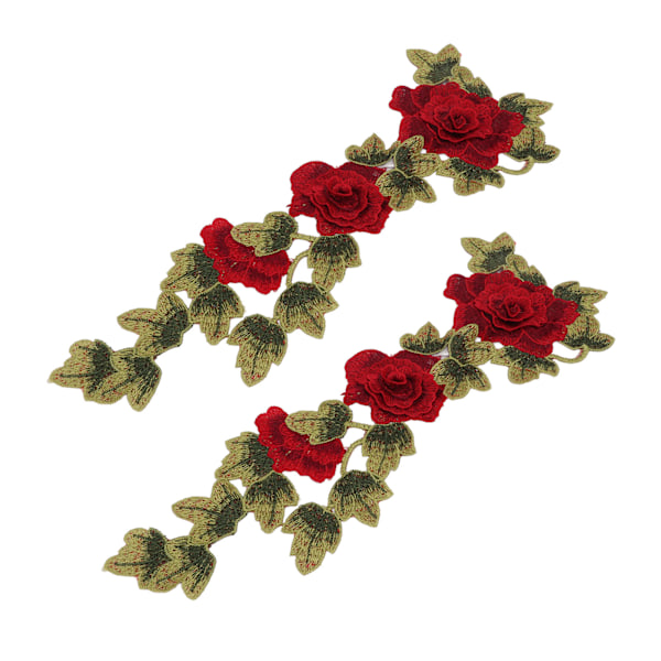 2 st Röda Blomsterbroderade Märken Delikata Blomdetaljer Stark Färg Stryk På Märken för Kläder Handväskor Hattar Byxor