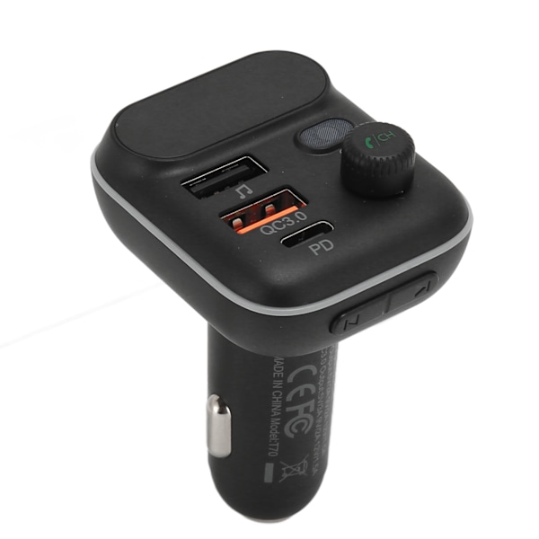 Bil FM-transmitter Bluetooth 5.0 USB Multifunktion Håndfri Opkald Radiomodtager Telefonoplader til Køretøjer