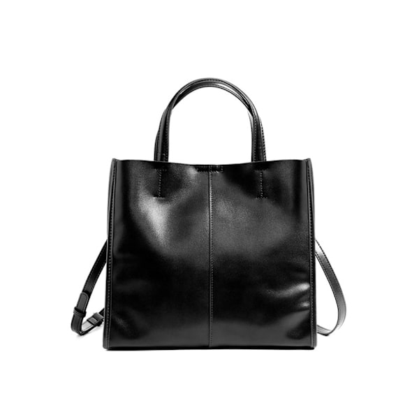 Snygg Svart Läder Tote Bag 30x13x27cm Perfekt för Kvinnors Höst- och Vinterresor black About 30*13*27cm