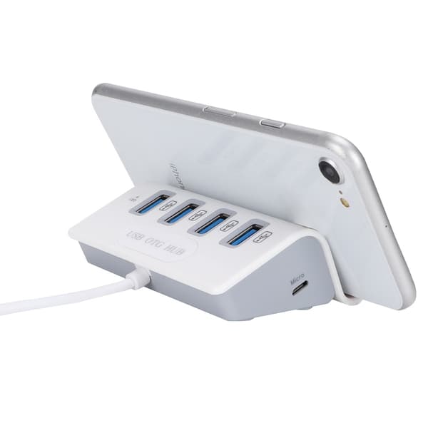 4-ports USB-hub med flere grænseflader OTG-hubadapter til telefon, tablet, desktop