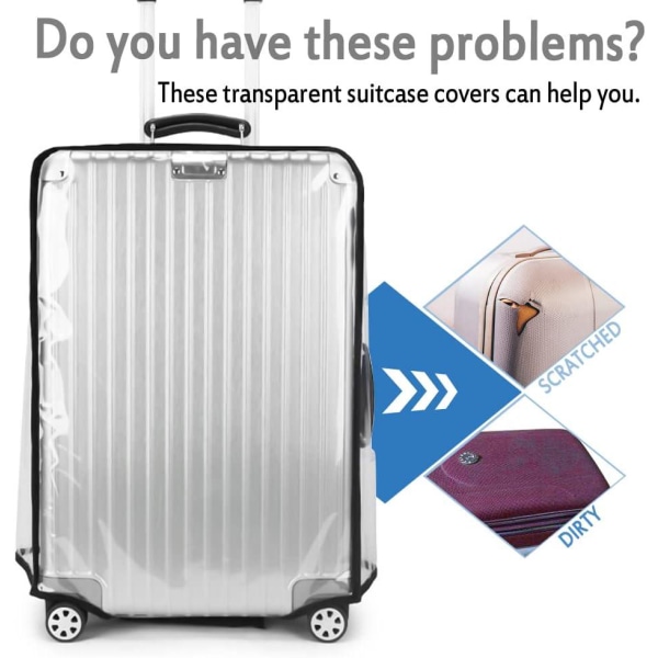 2 kirkasta PVC-matkatavarasuojaa, 28" pestävä cover, sopii useimpiin matkatavaroihin